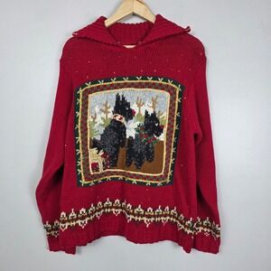 Tiara International Vintage Red Scottie Dog Christmas Sweater Sailor Collar XL